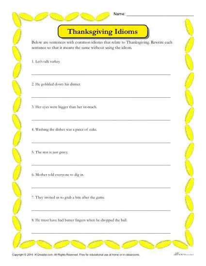 Thanksgiving Idioms Activity