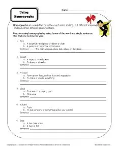 Using Homographs - Free, Printable Worksheet Activity