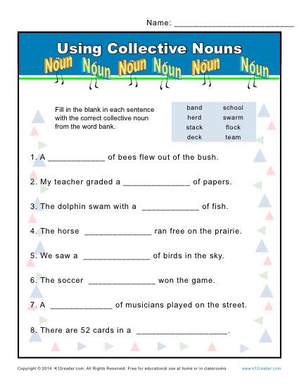 Collective Noun Worksheets - Using Collective Nouns