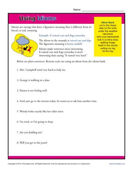 Using Idioms - Practice Worksheet Activity