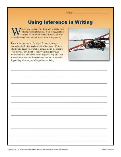 Writing Worksheet Activity - Inference