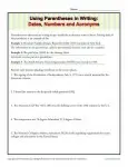 Writing Practice Worksheet - Using Parentheses in Writing Dates, Numbers and Acronymns