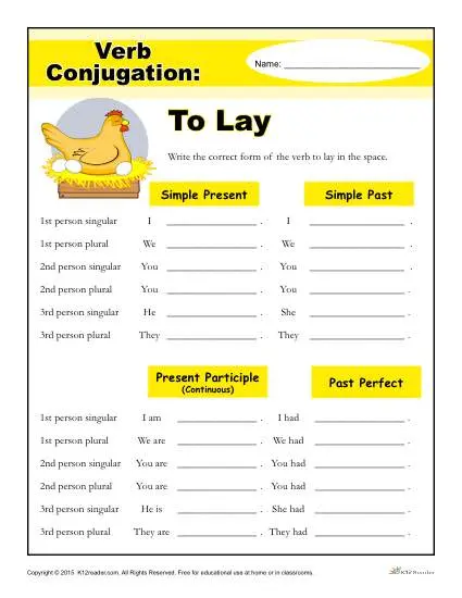 Verb Conjugation Worksheet: To Lay