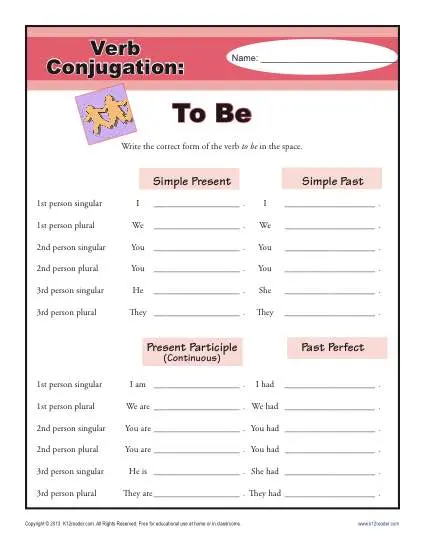 Verb Conjugation Worksheet - To Be