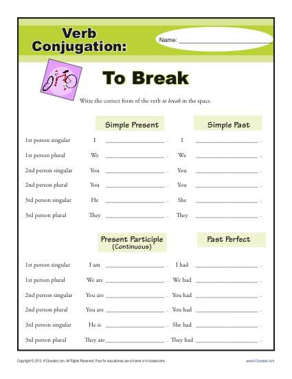 Verb Conjugation Worksheet - To Break