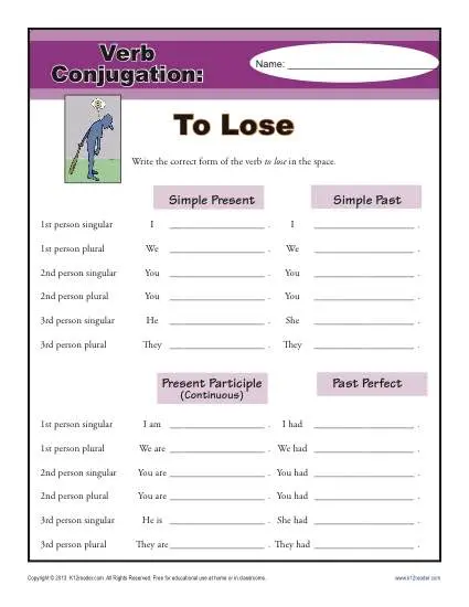 Verb Conjugation Worksheet - To Lose