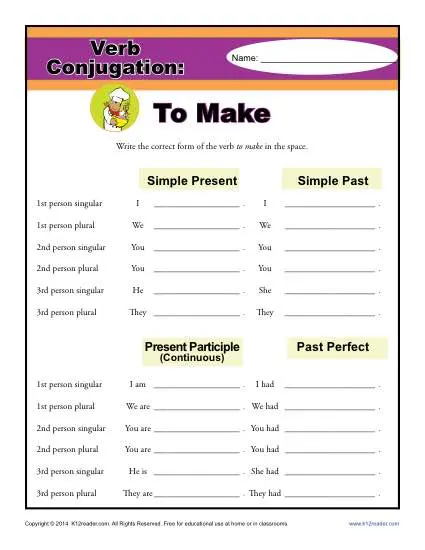 Verb Conjugation Worksheets - To Make