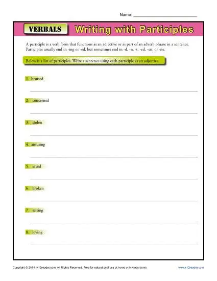 Verbals Worksheet Activity - Writing with Participles