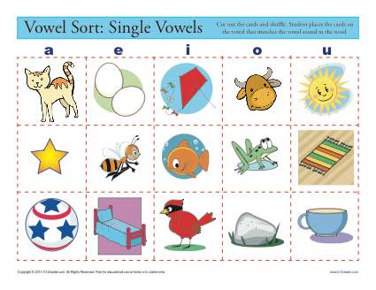 Sort the Single Vowel - Printable Worksheet Practice Activity