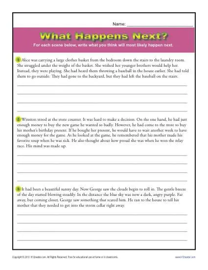 What Happens Next ? | Inference Worksheets