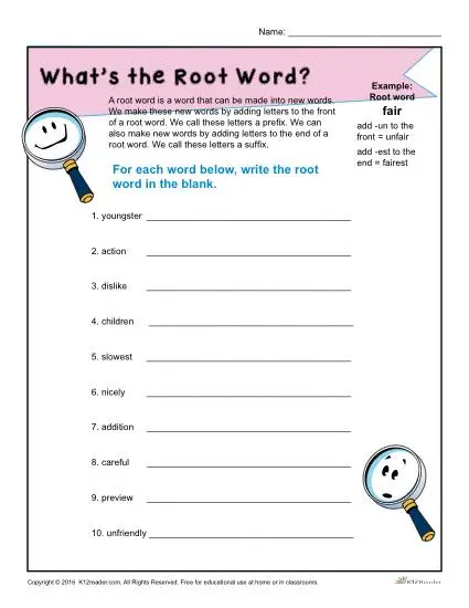 What's The Root Word - Printable Vocabulary Worksheet