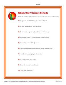 In which sentence are all periods used correctly? | Printable Activity