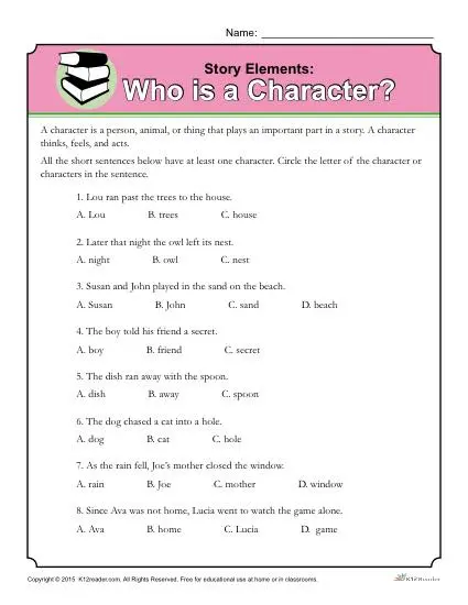 Story Elements Worksheet - Who is a Character?