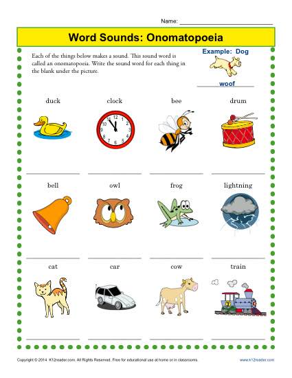 Onomatopoeia Worksheet Practice Ativity