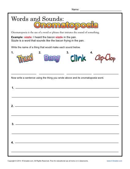 Words and Sounds - Printable Onomatopoeia Lesson Activty