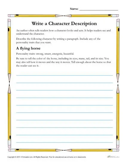 Write A Character Description Worsheet Activity write-a-character-description-worsheet-activity