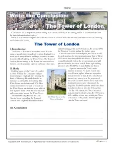 Printable Worksheet about Writing Conclusions - The Tower of London