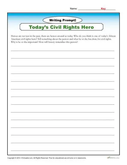 Today's Civil Rights Hero - Printable Writing Prompt activity